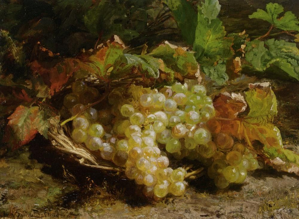 Geraldine Jacoba Van De Sande Bakhuyzen A still life with grapes in a basket